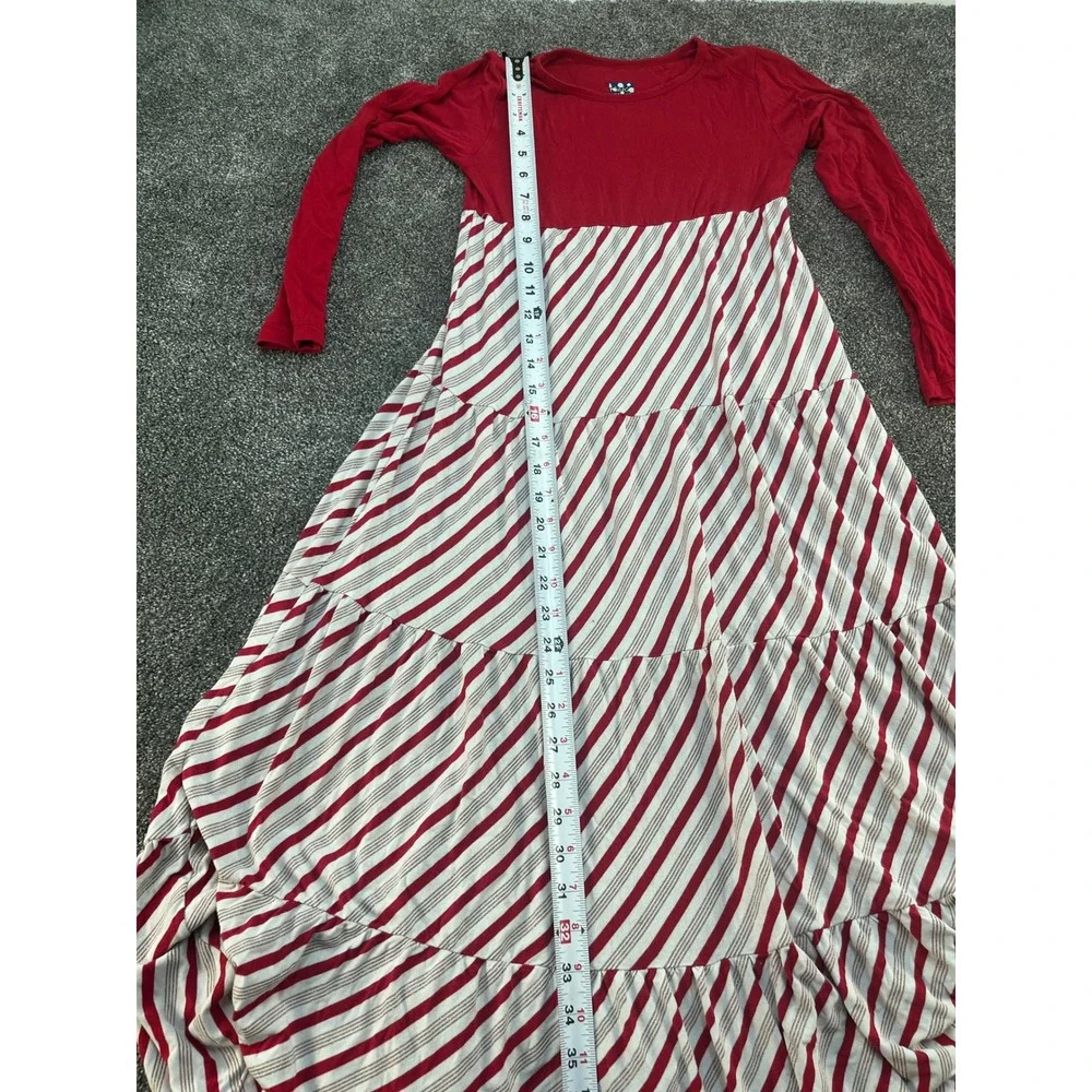 Kickee Kids Girls Red Gray Stripe‎ Tiered Maxi Dress Long Sleeve Size M 8 10